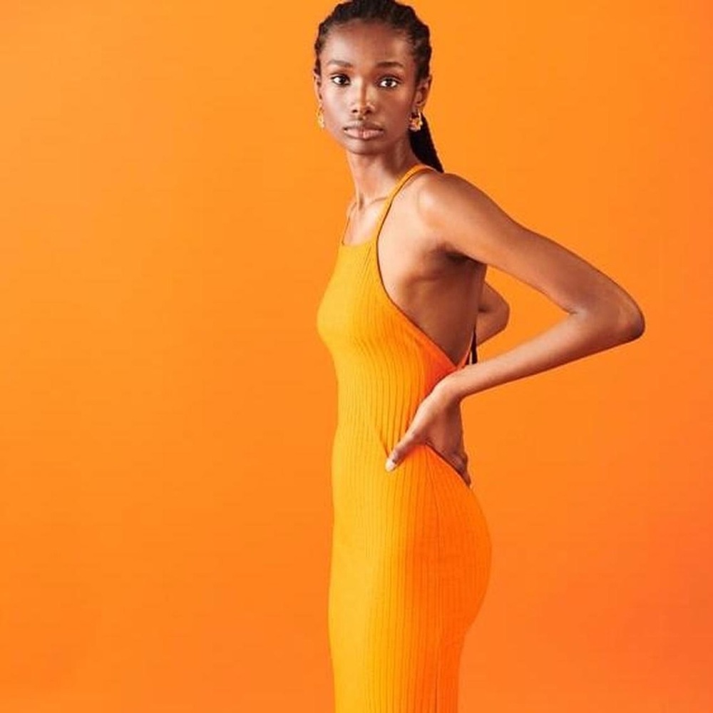 Zara Orange Ribbed Sleeveless Dress